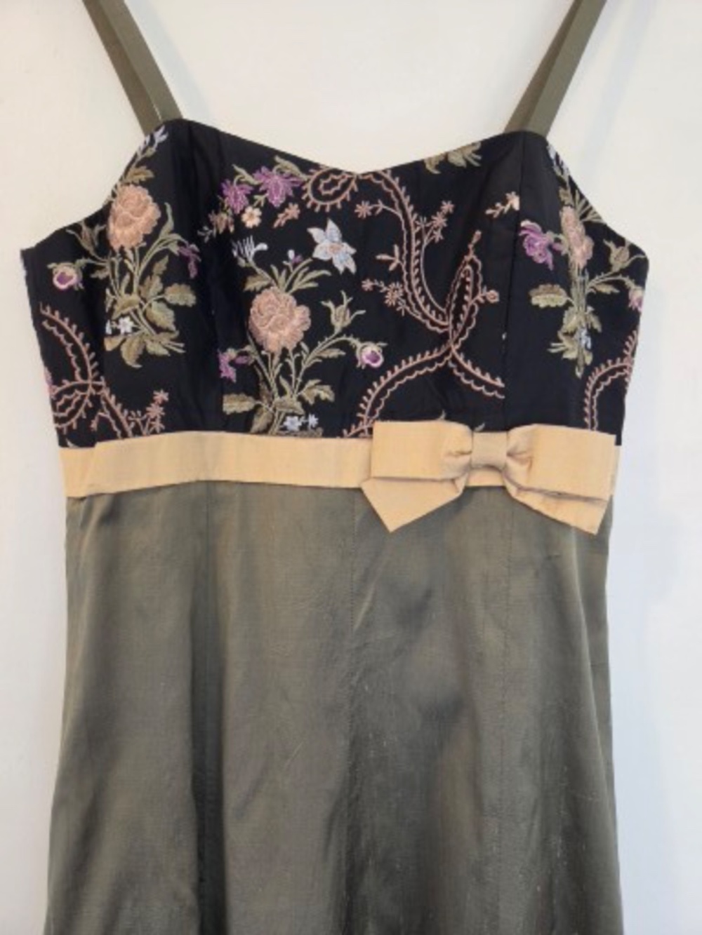 Vintage Rodel Meier gown/dress raw silk embroidery wedding guest maxi prom grad - Picture 3 of 11